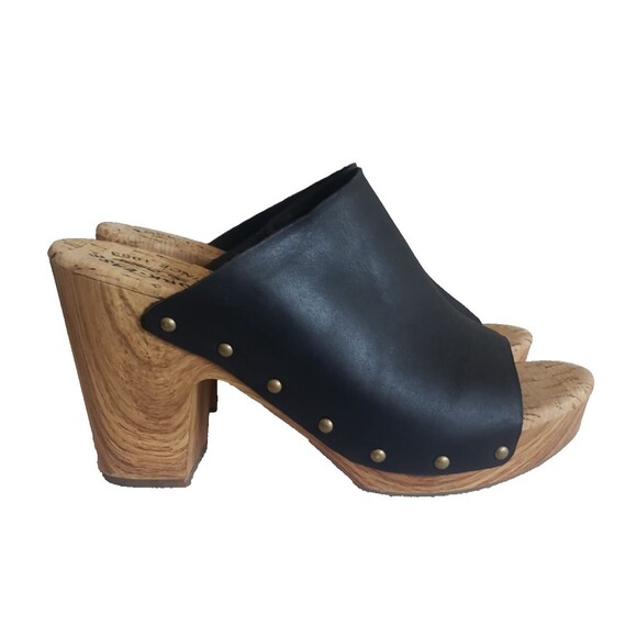 Kork Ease Women's Size 10M Danika Clogs Black Studded Mule Peep Open Toe Sandals - Picture 2 of 11